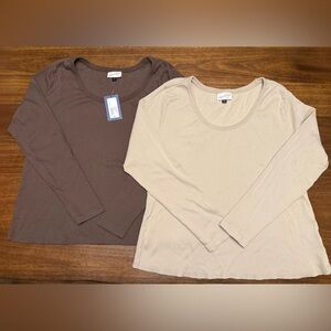 Target Women's Long Sleeve Tops - Brown and Cream Size 2X
